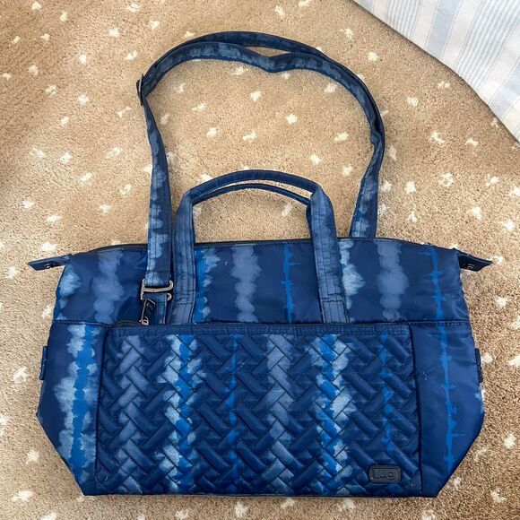 Lug Caboose Diaper Carry All Bag Blue Tie Dye Textured Diaper Insulated Zipper - Picture 1 of 15
